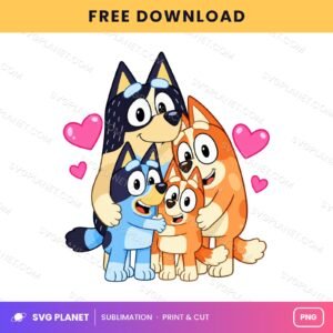 Puppy Family Of Four With Hearts Free Sublimation PNG