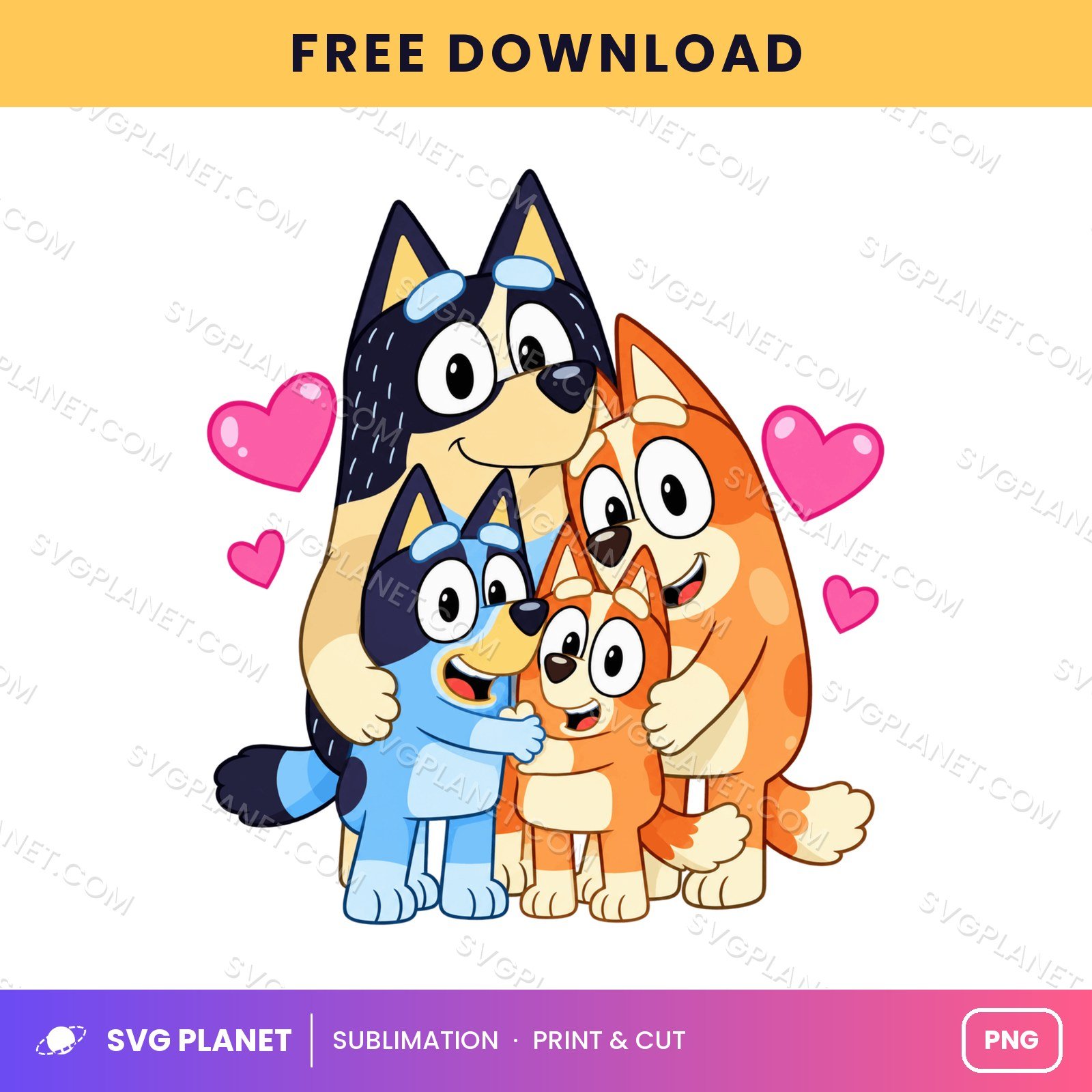 Puppy Family Of Four With Hearts Free Sublimation PNG