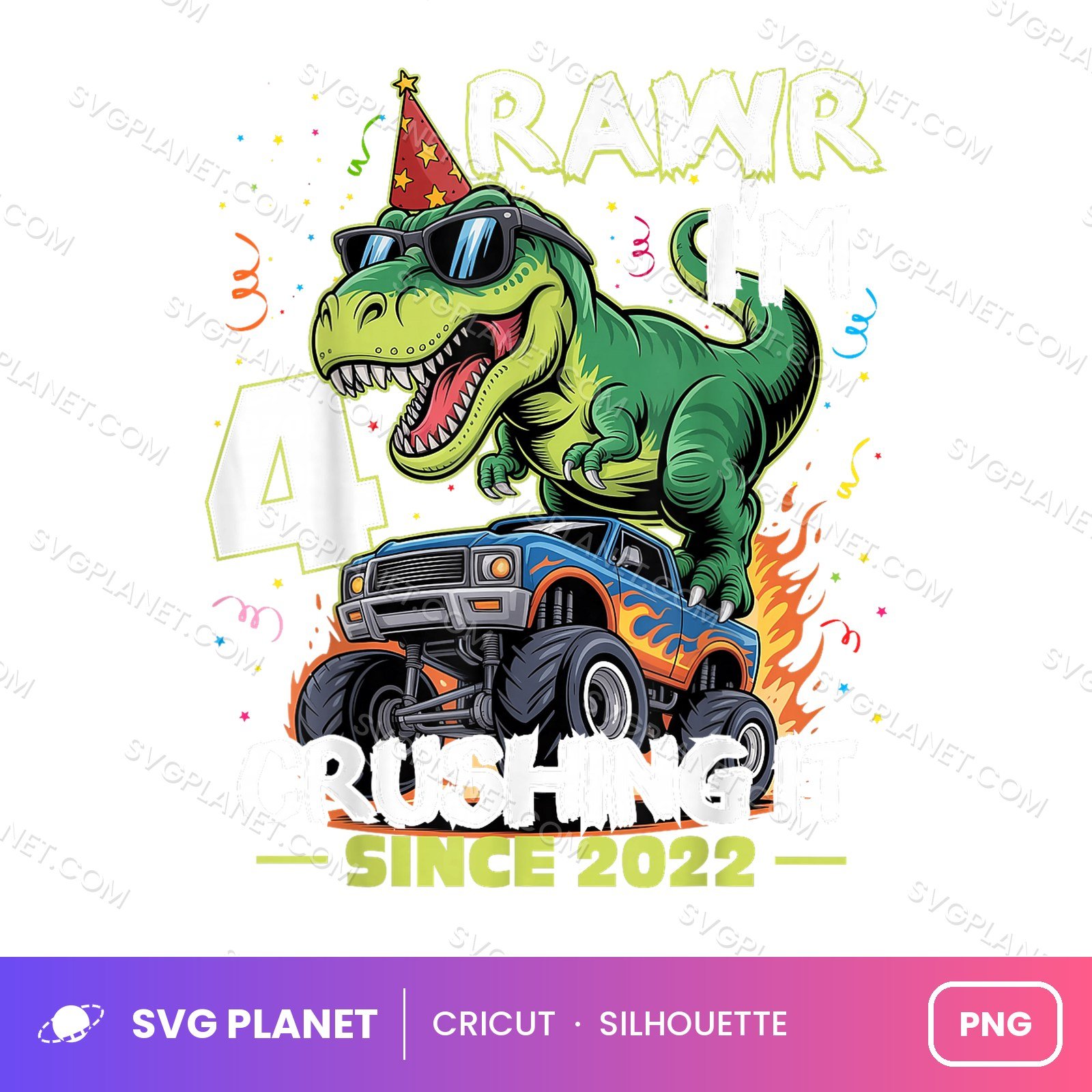 Rawr Im 4 Crushing It Since 2022 Funny Birthday PNG