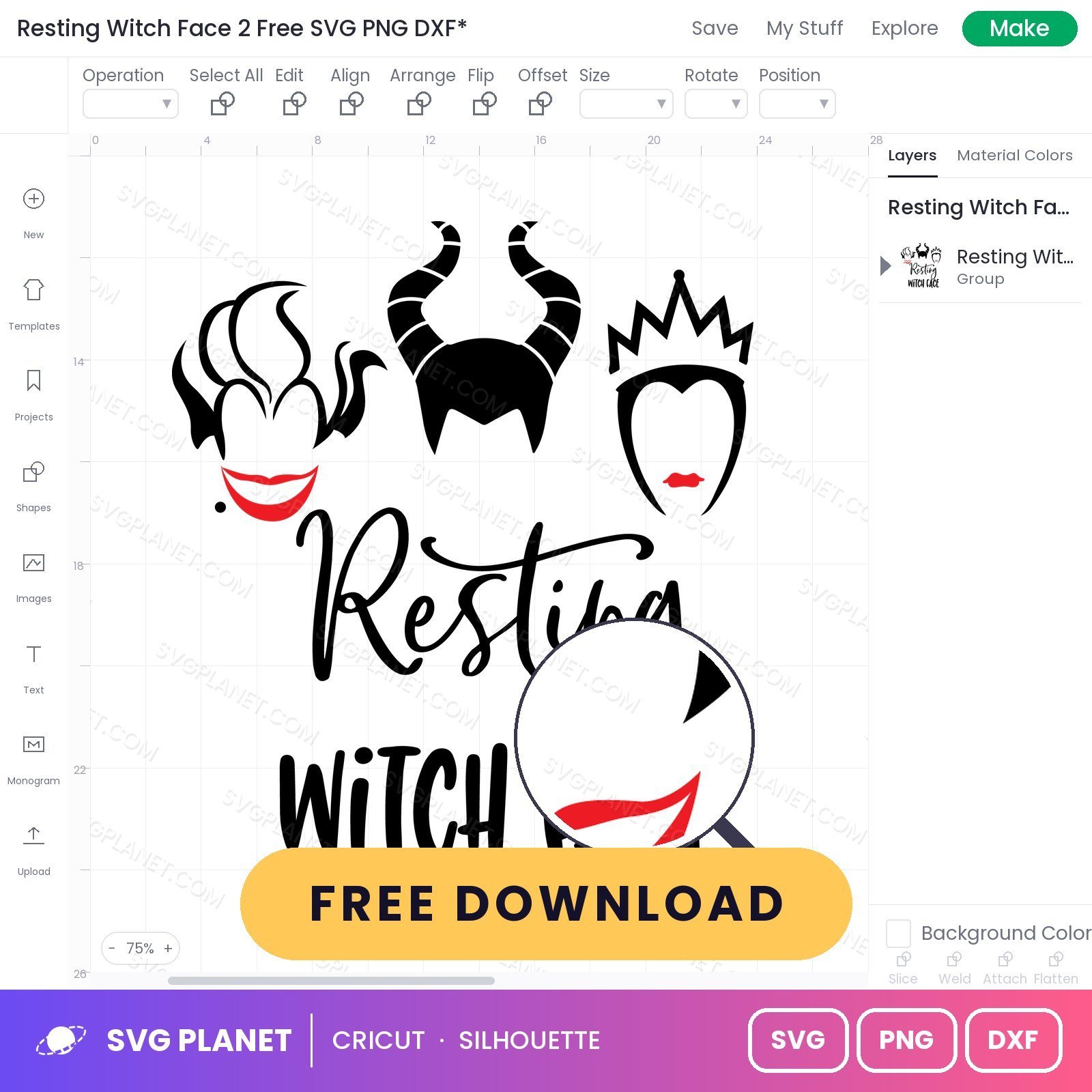 Resting Witch Face 2 Free SVG PNG DXF - Image 3