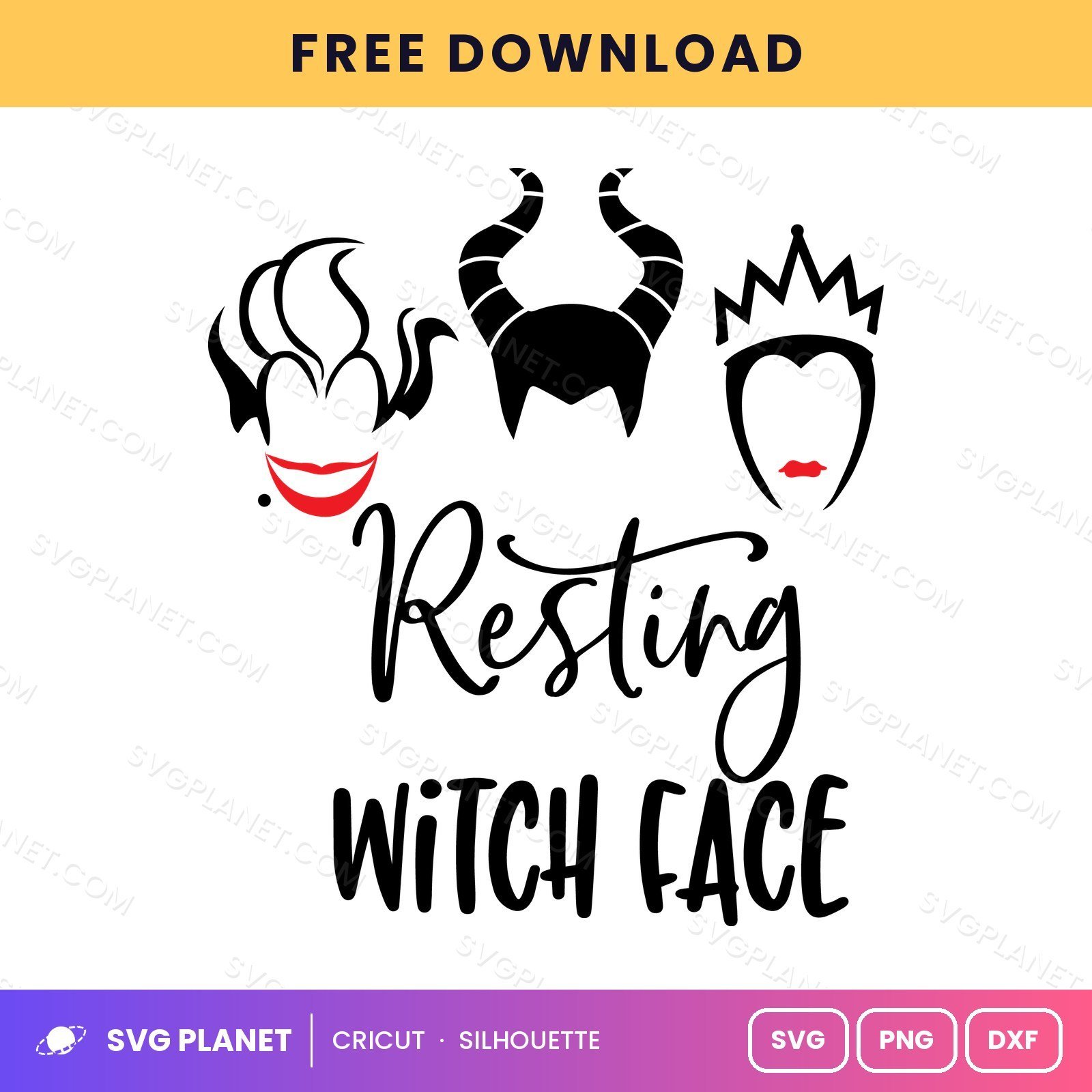Resting Witch Face 2 Free SVG PNG DXF - Image 2