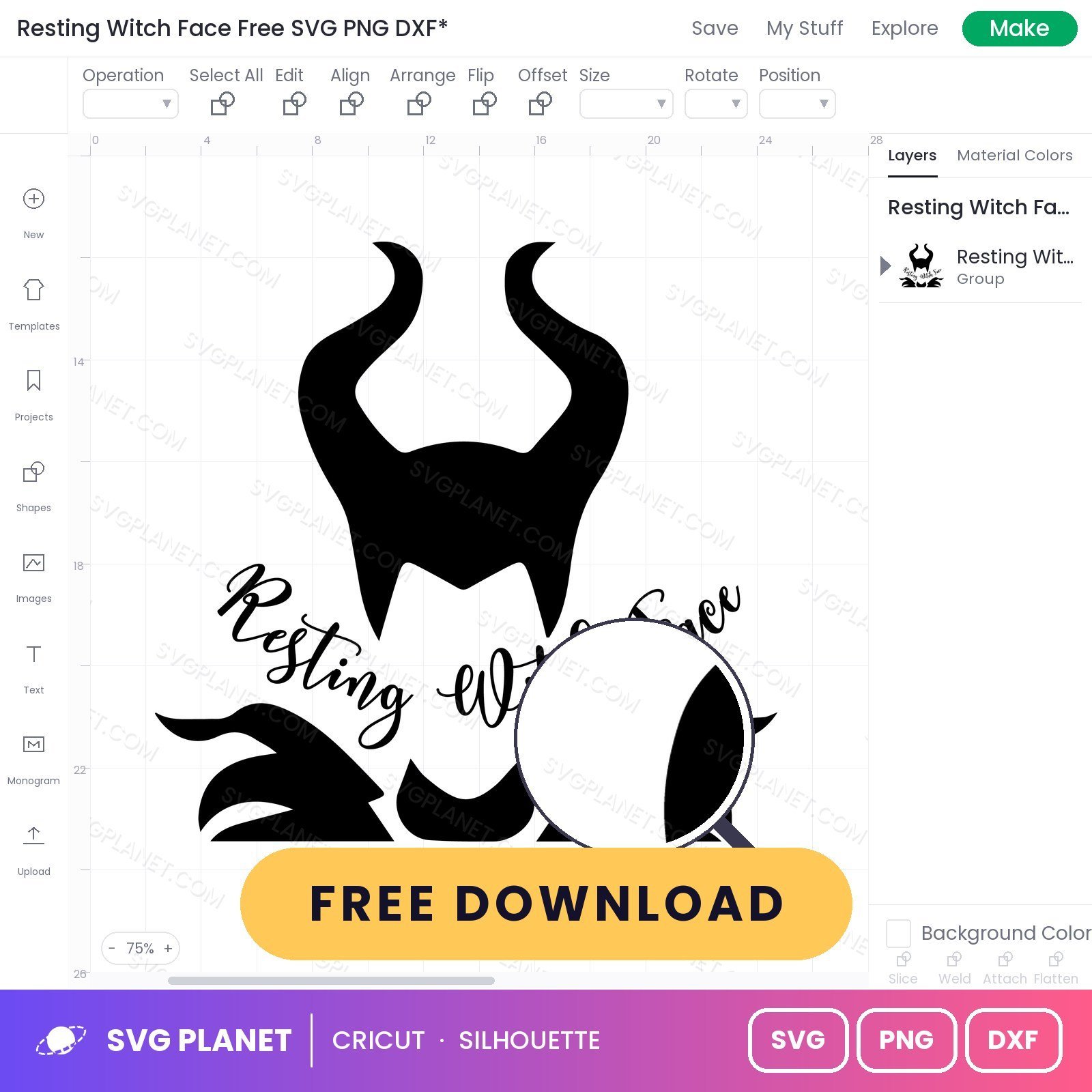 Resting Witch Face Free SVG PNG DXF - Image 3