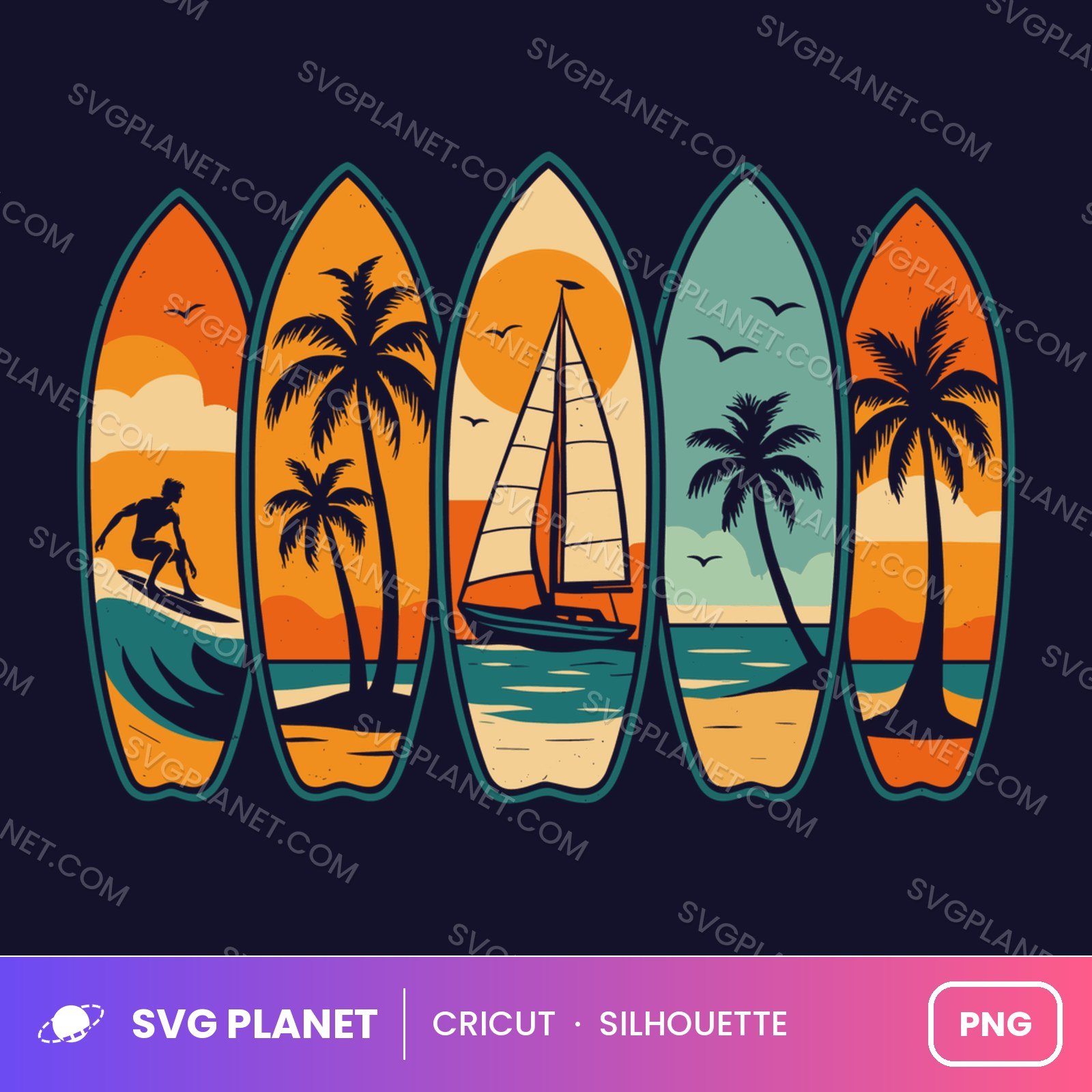 Retro Surfboards Summer Funny Summer PNG