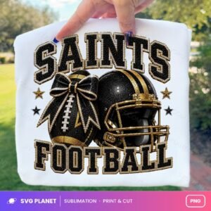 Saints Football Mom Shirt Design, Black Gold Bow, Stars NFL PNG