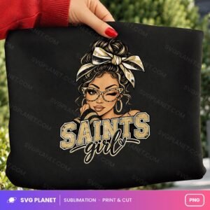Saints Girl Messy Bun Black And Gold PNG