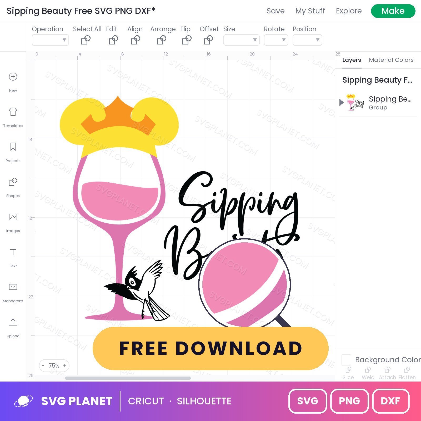 Sipping Beauty Free SVG PNG DXF - Image 3