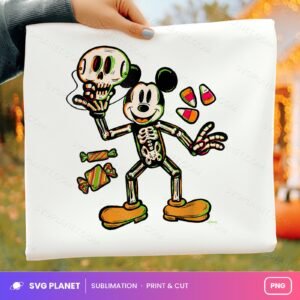Skeleton Mouse Holding Skull Head Candy Corn PNG