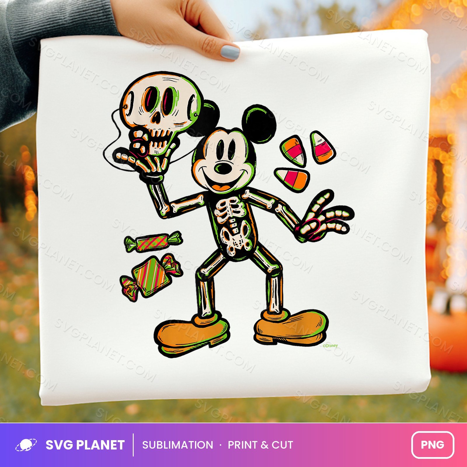 Skeleton Mouse Holding Skull Head Candy Corn PNG
