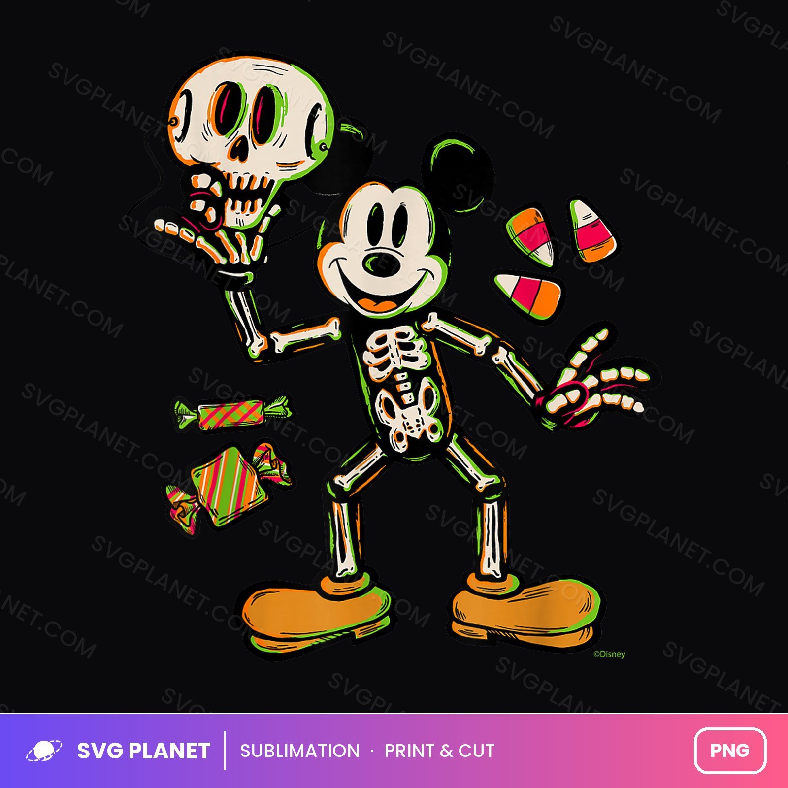 Skeleton Mouse Holding Skull Head Candy Corn PNG - Image 2