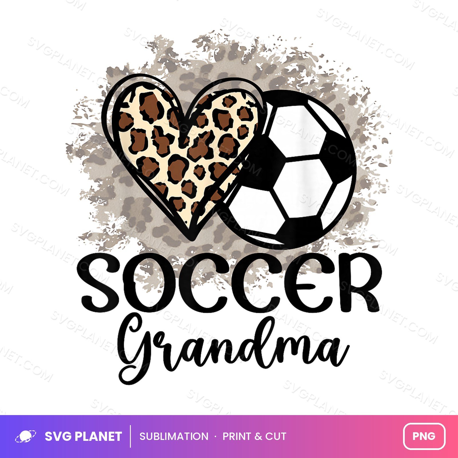 Soccer Grandma Leopard Heart PNG