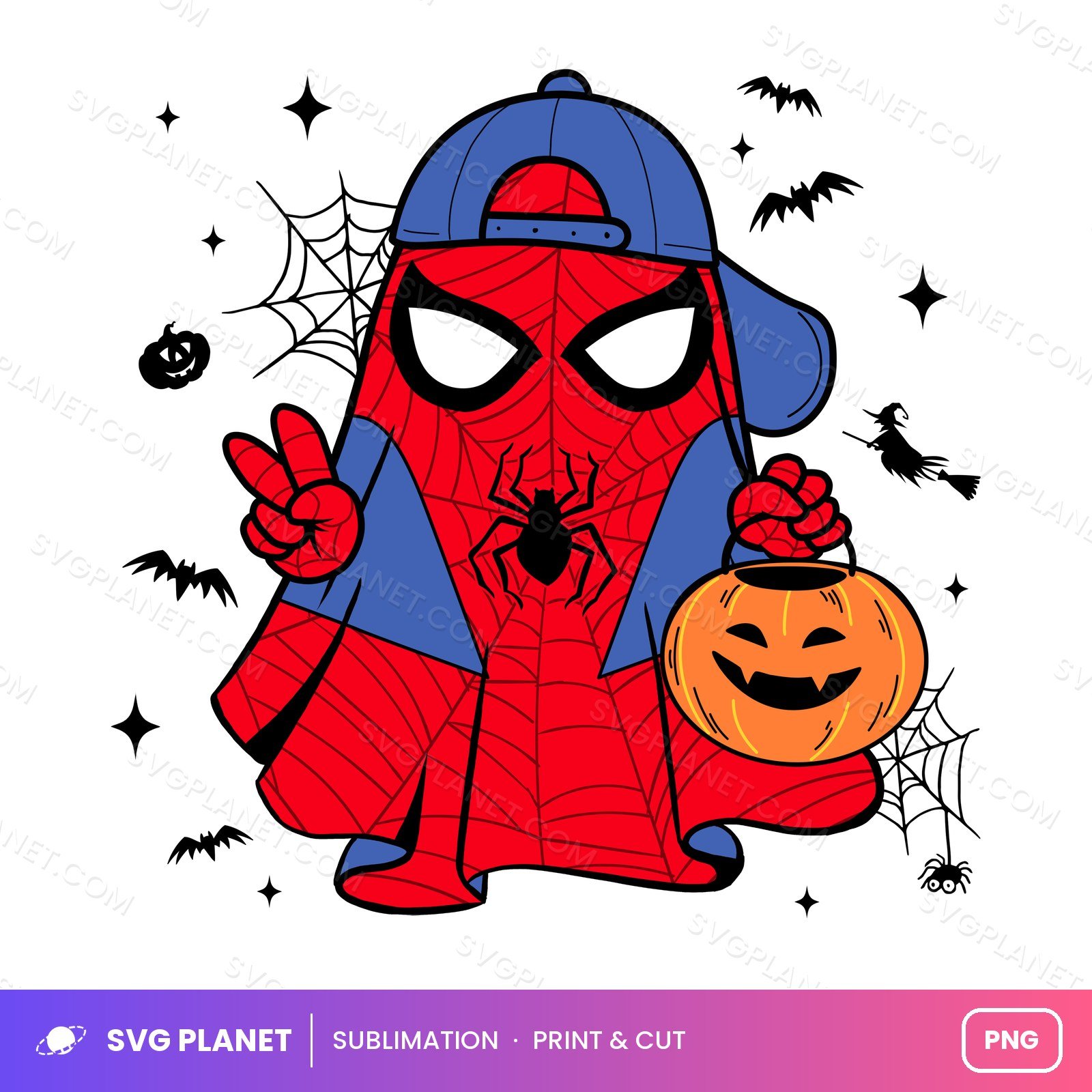 Spider Ghost With Backwards Cap And Pumpkin PNG - Image 2