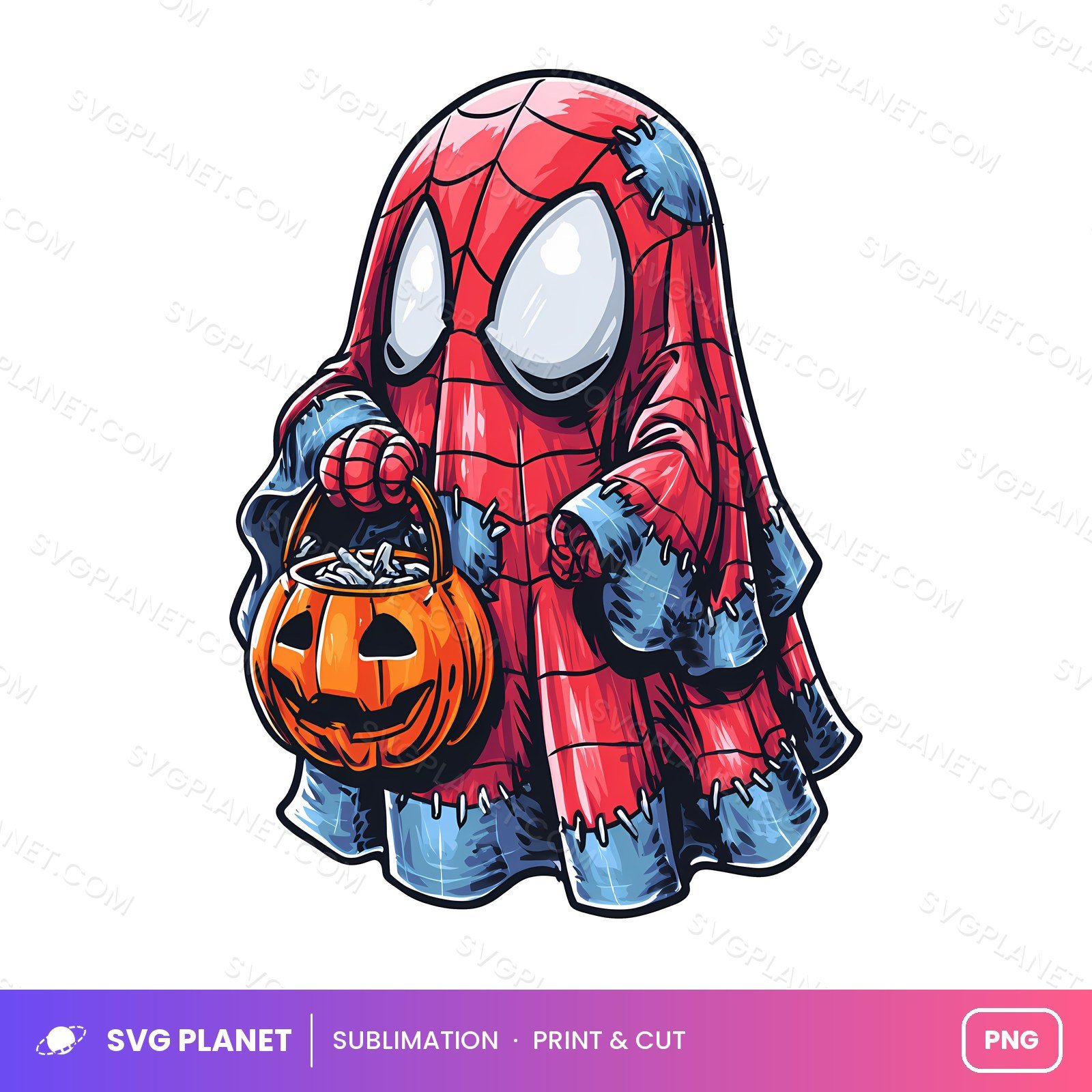 Spider Ghost With Pumpkin Bucket PNG - Image 2