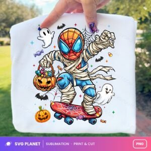 Spider Mummy On Skateboard With Candy PNG