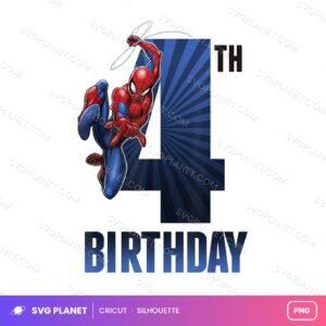 Spiderman 4th Birthday Blue Burst, Spiderman Birthday Artwork, Spiderman Sublimation Birthday PNG
