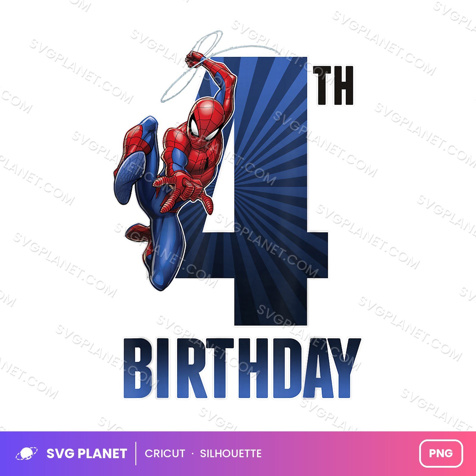 Spiderman 4th Birthday Blue Burst, Spiderman Birthday Artwork, Spiderman Sublimation Birthday PNG