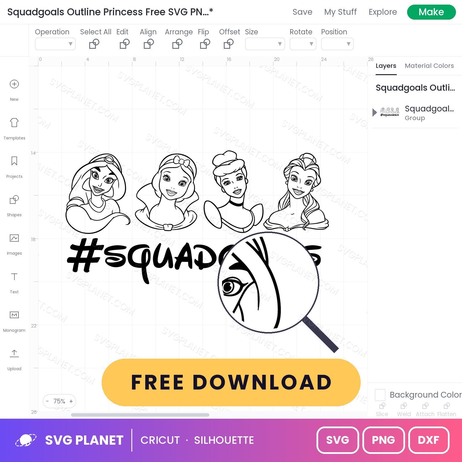 Squadgoals Outline Princess Free SVG PNG DXF - Image 3
