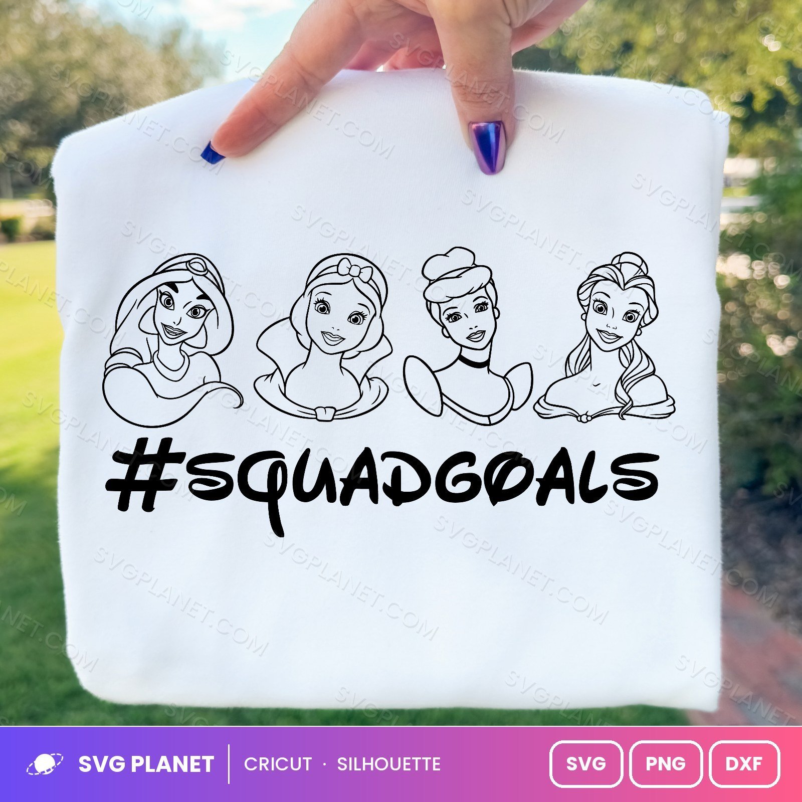 Squadgoals Outline Princess Free SVG PNG DXF