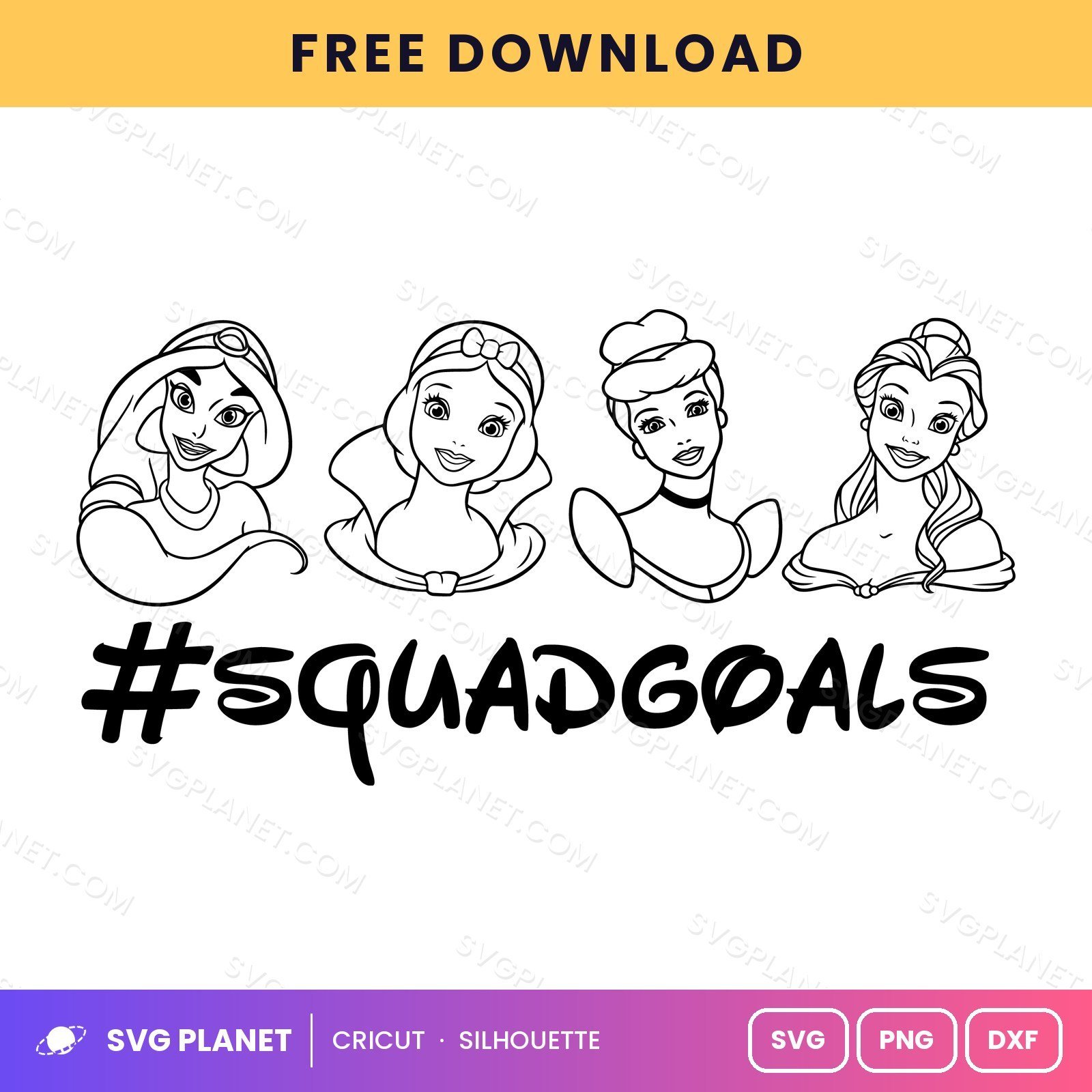 Squadgoals Outline Princess Free SVG PNG DXF - Image 2