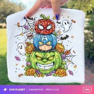 Stacked Superhero Pumpkins Spider Captain Hulk PNG