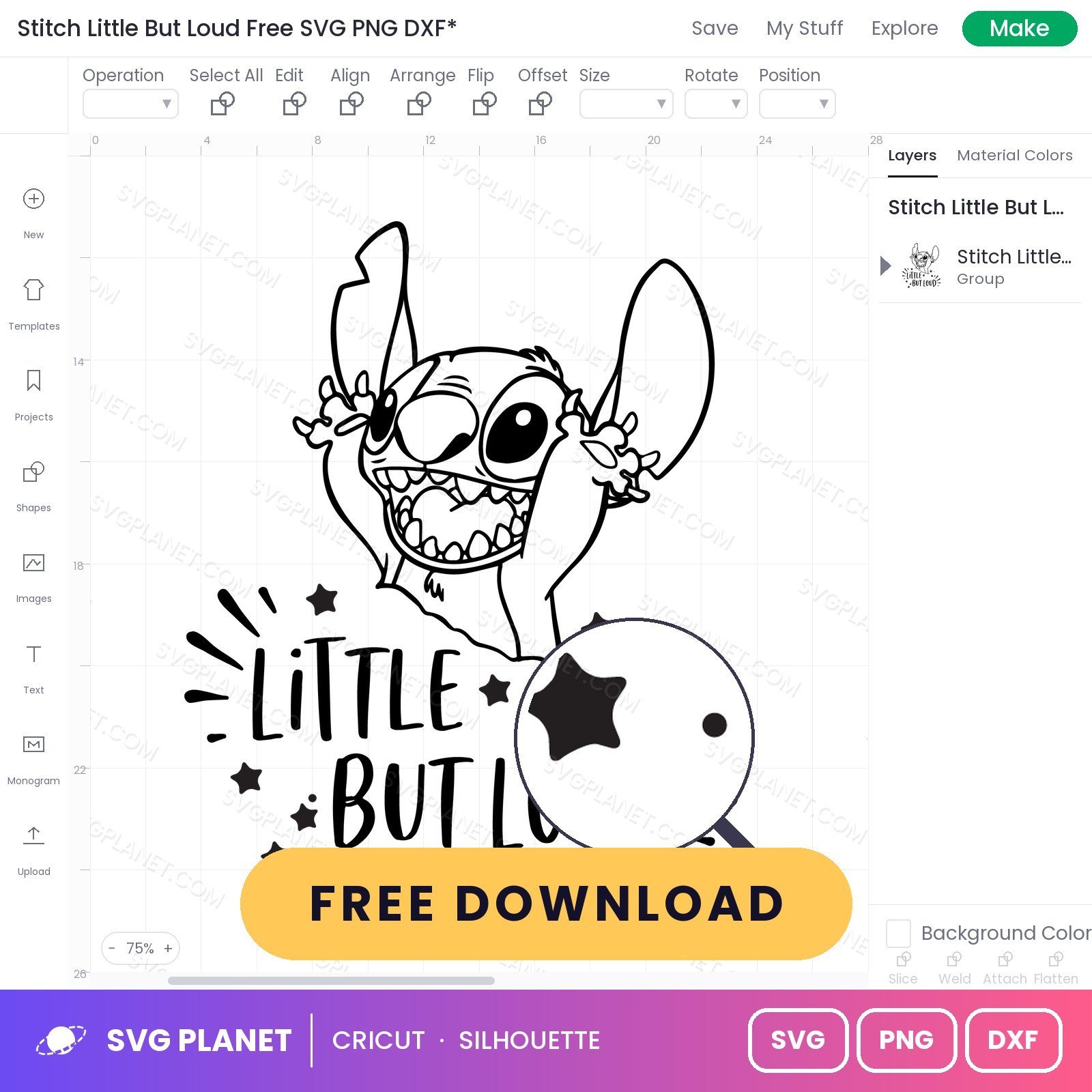 Stitch Little But Loud Free SVG PNG DXF - Image 3