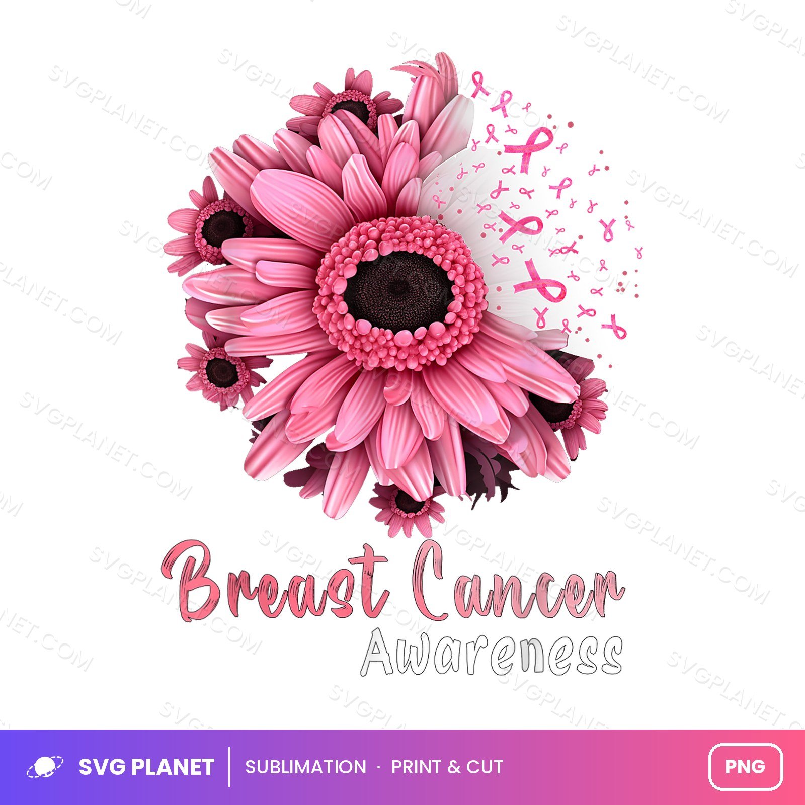 Sunflower Breast Cancer Awareness Pink Ribbon In October PNG
