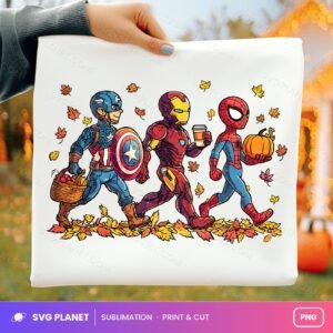 Superhero Fall Walk With Pumpkin And Coffee PNG