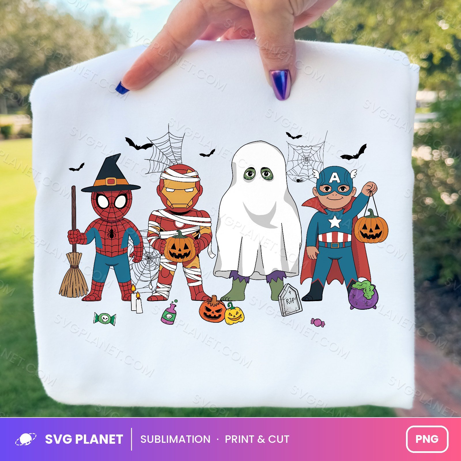 Superhero Kids Halloween Costume Lineup Cartoon PNG