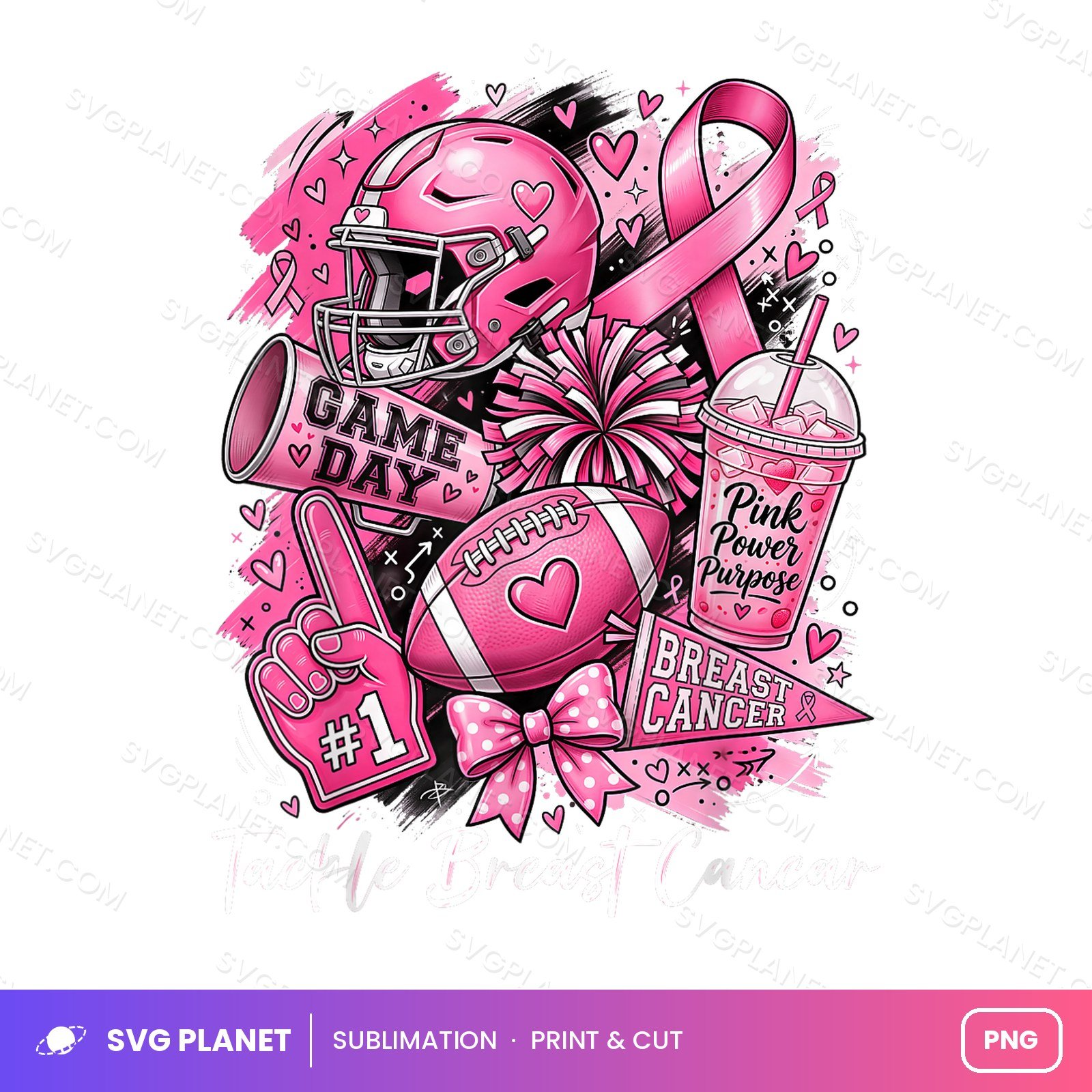 Tackle Breast Cancer American Football Pink Ribbon PNG