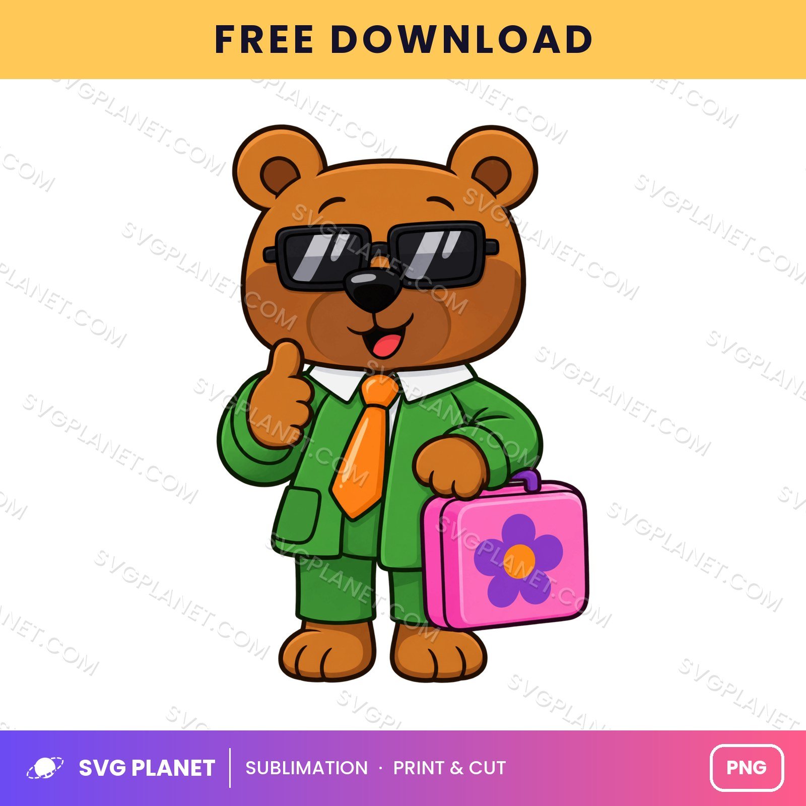 Teddy Bear Green Suit Lunchbox Free Sublimation PNG