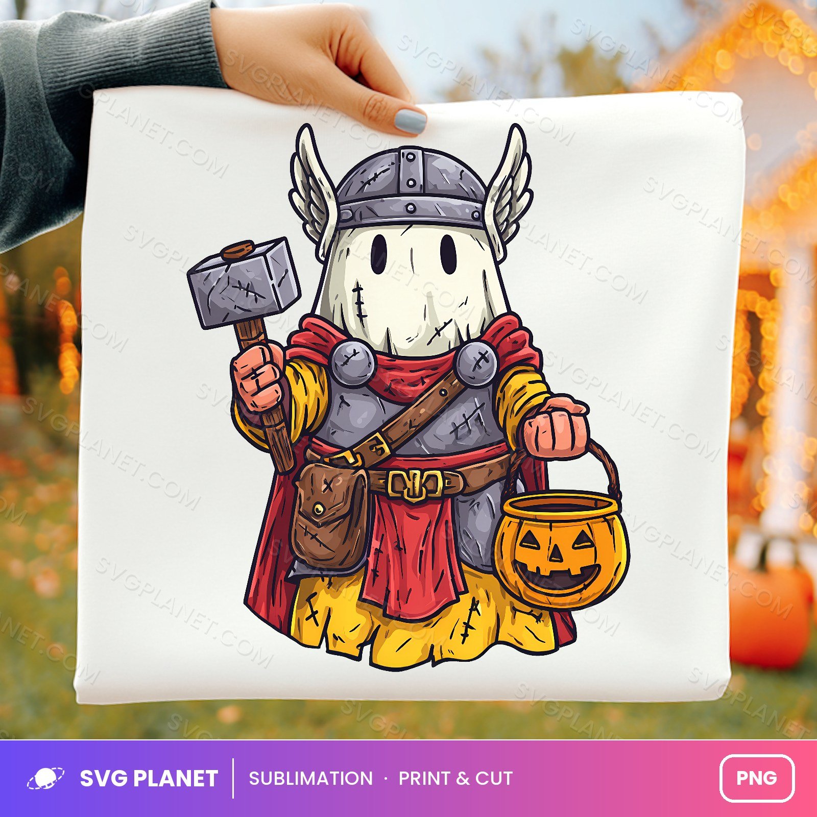 Thor Ghost With Pumpkin Bucket PNG