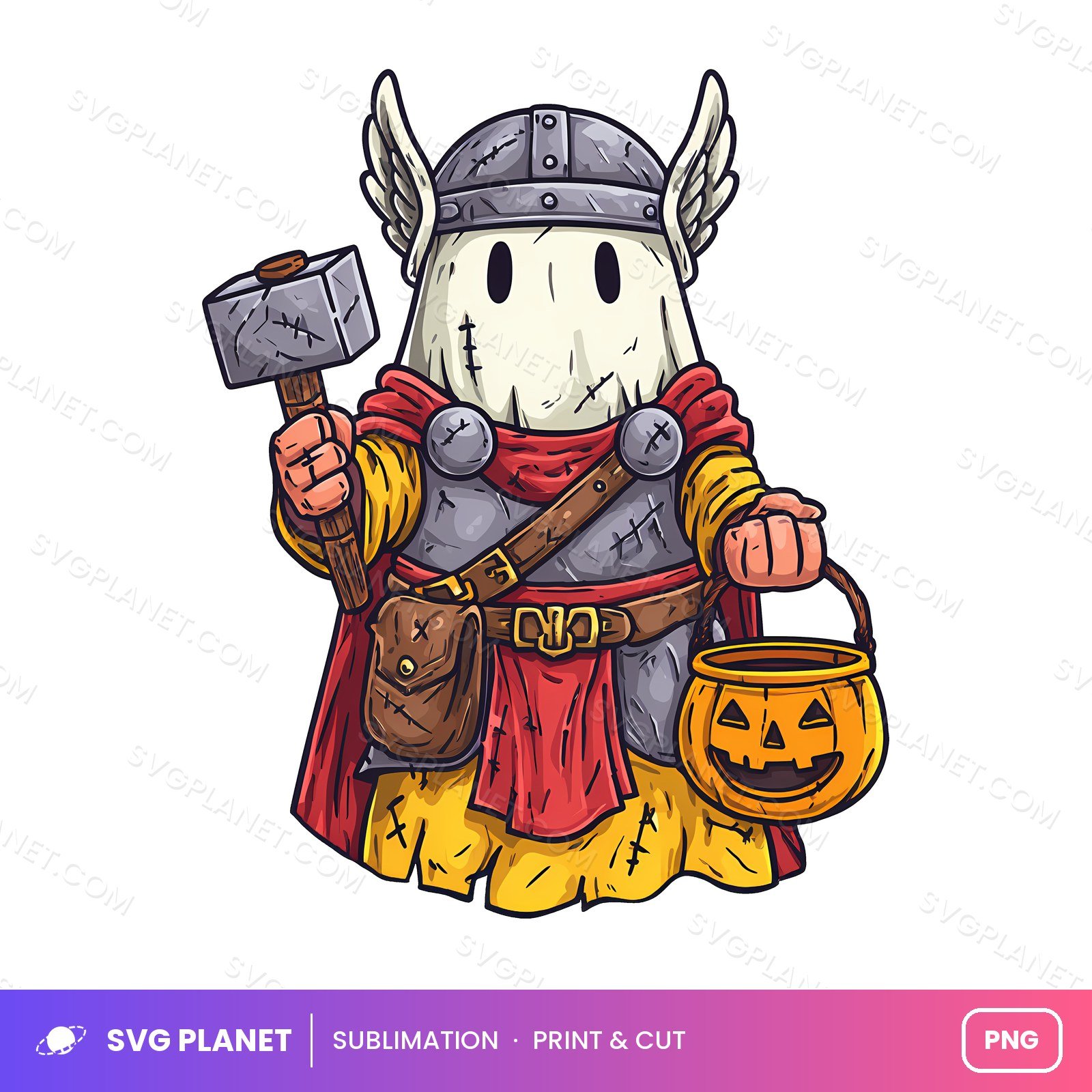 Thor Ghost With Pumpkin Bucket PNG - Image 2