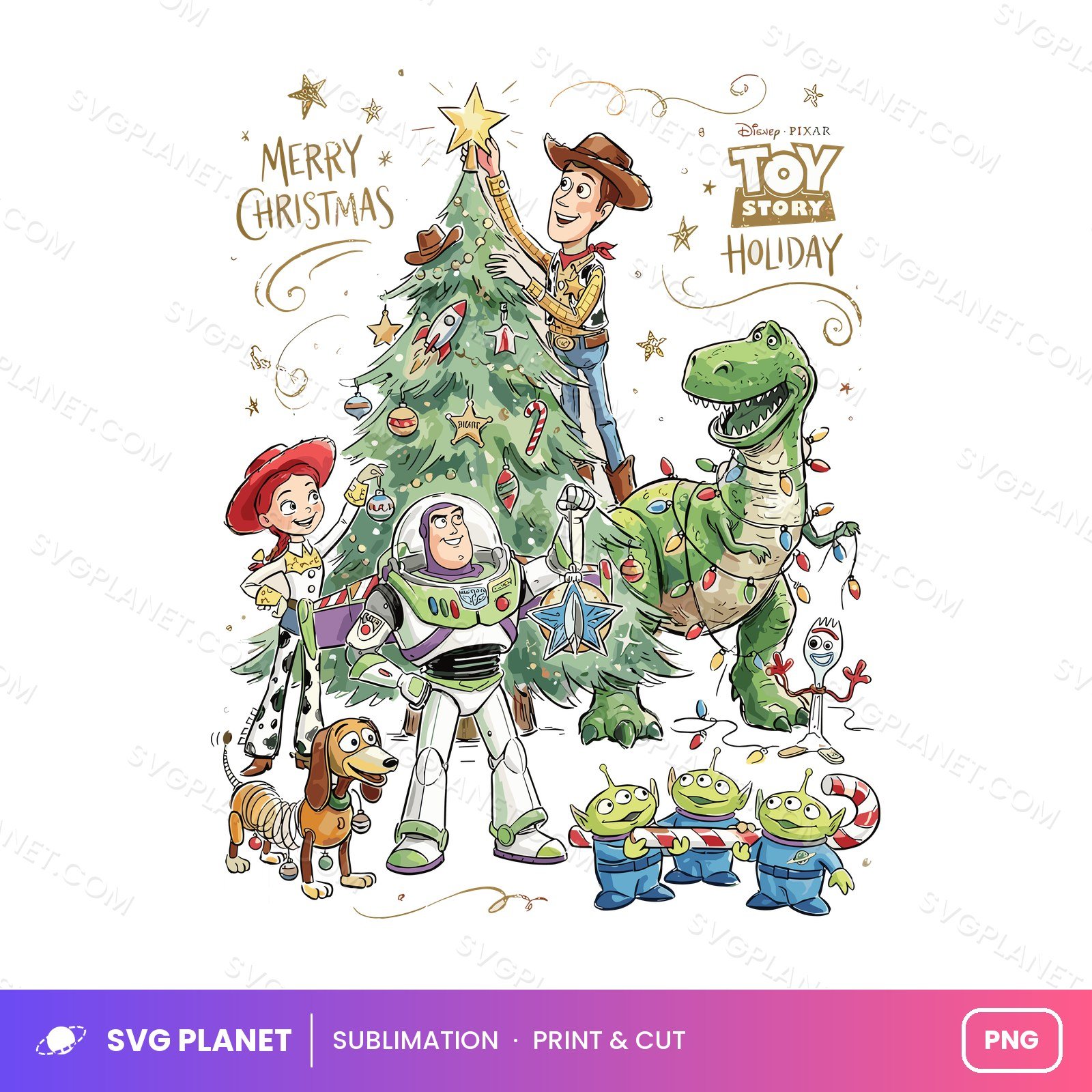 Toy Story Christmas, Woody Buzz Rex Holiday Clipart, Disney Xmas Tree Art Birthday PNG