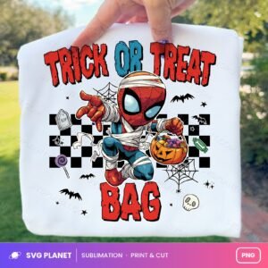 Trick Or Treat Bag Spider Mummy Checkered PNG