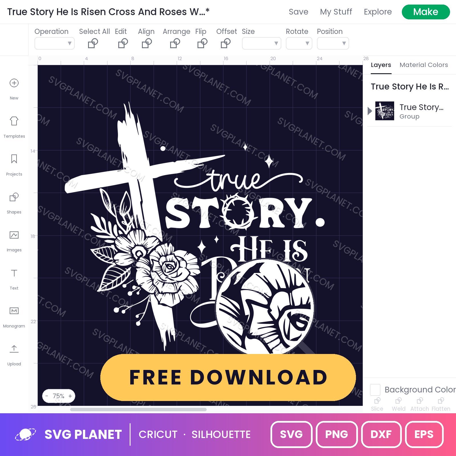 True Story He Is Risen Cross And Roses Wh Free SVG PNG DXF - Image 2