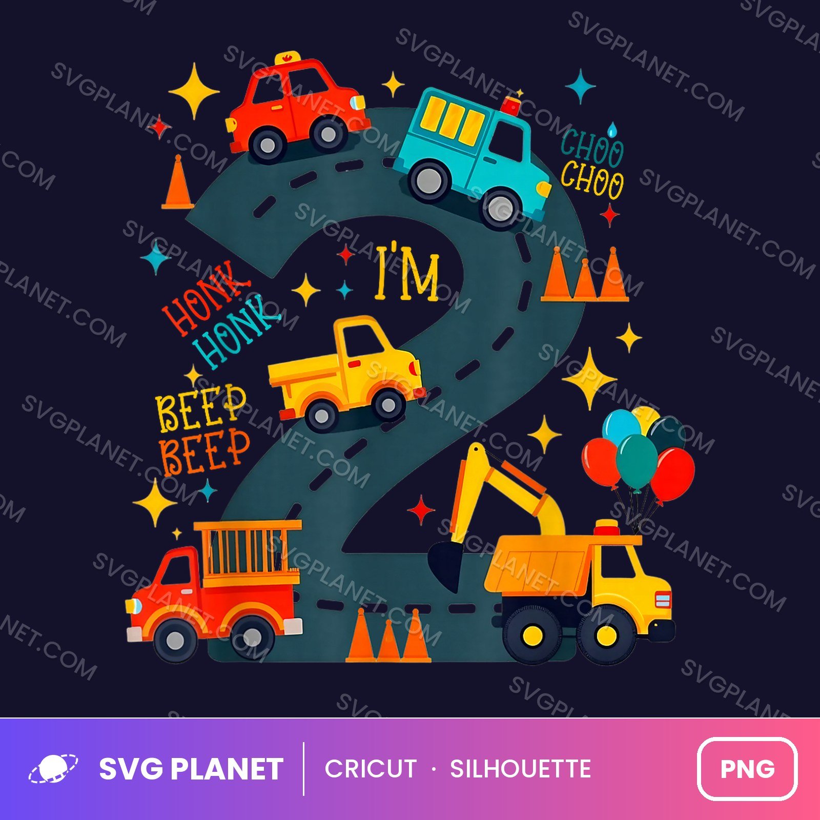 Two Construction Truck Birthday PNG