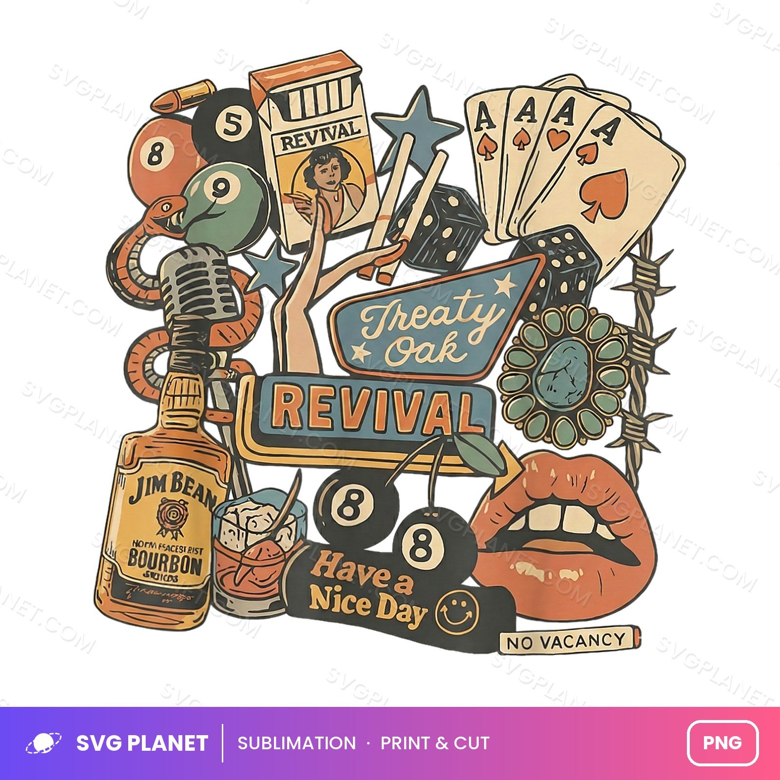 Vintage Western Revival Sticker Collage Other PNG