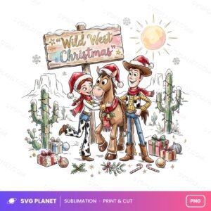 Wild West Christmas, Retro Cowboy Holiday Clipart PNG