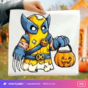 Wolverine Ghost With Pumpkin Bucket PNG