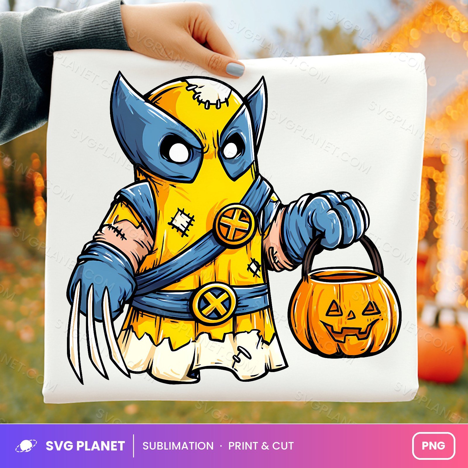 Wolverine Ghost With Pumpkin Bucket PNG