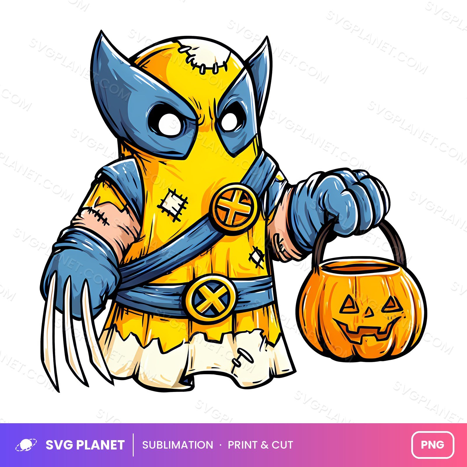Wolverine Ghost With Pumpkin Bucket PNG - Image 2